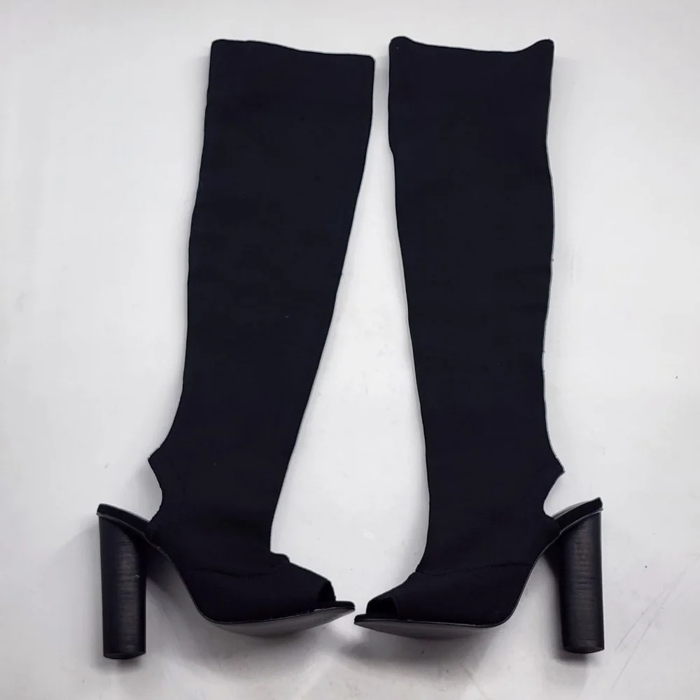 ZIGI New York Vertex Black Open Toe Stretch Over the Knee Sock Boots Size 6.5